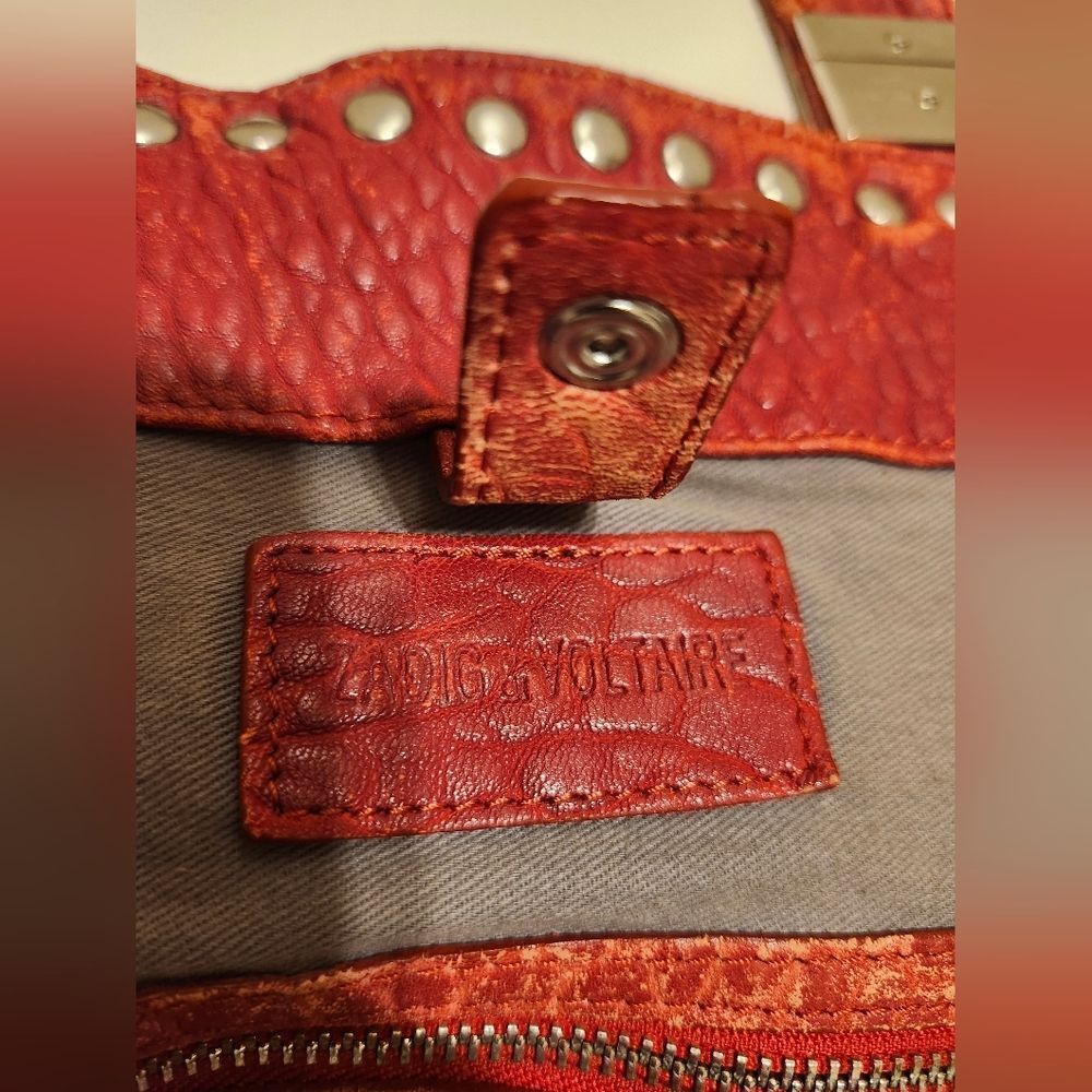 Zadig & Voltaire Red Pebbled Leather Silver Rock Stud Trim Handbag/Tote Ret.$695 - Picture 12 of 15